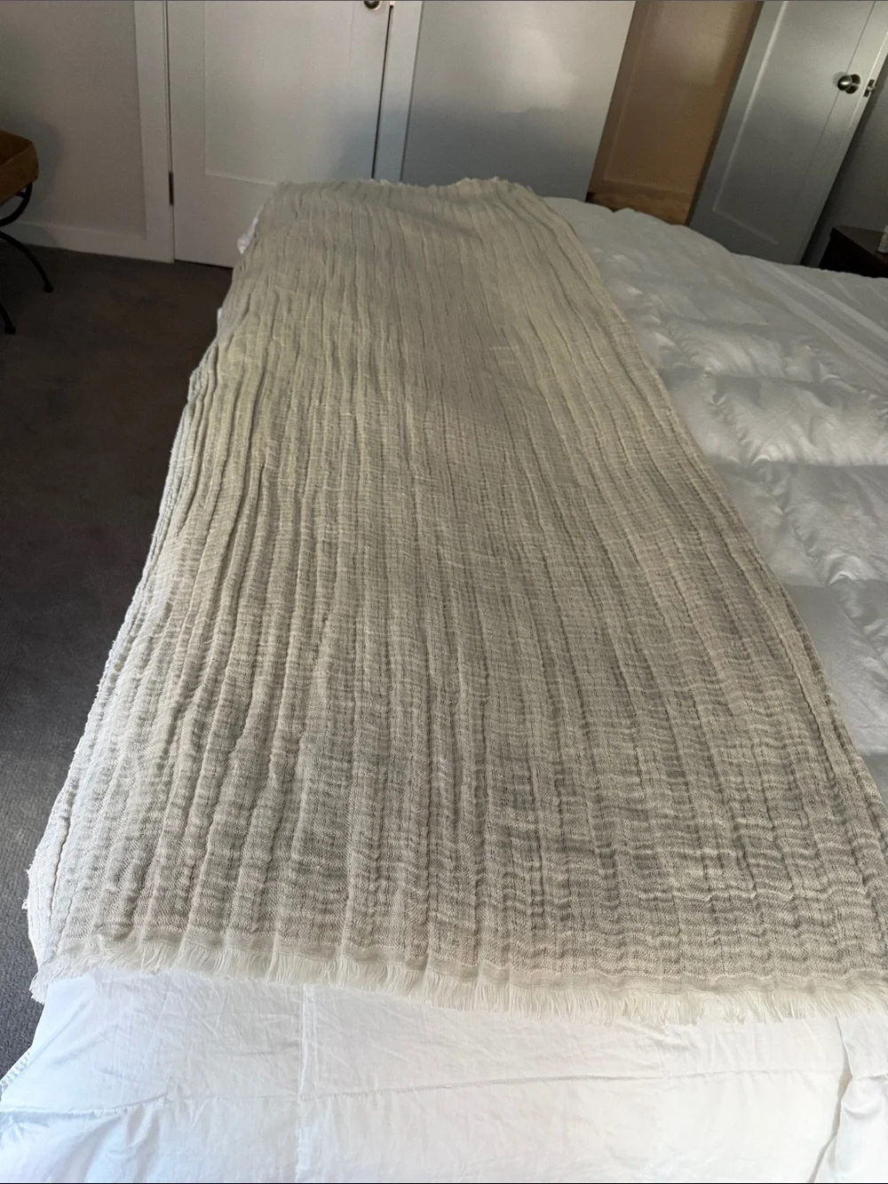 Zara oatmeal pleaded throw with fringe.